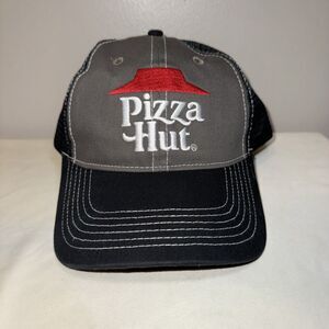 Pizza Hut Hat Cap Adult Strapback Black & Gray Mesh Back Employee Delivery Man